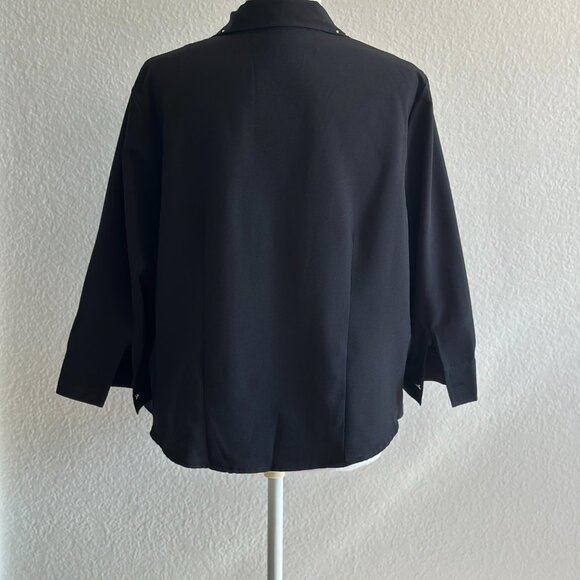 Kathy Che Stretch Black Studded-Collar Zip Front Blouse – Size 10 - Picture 4 of 6